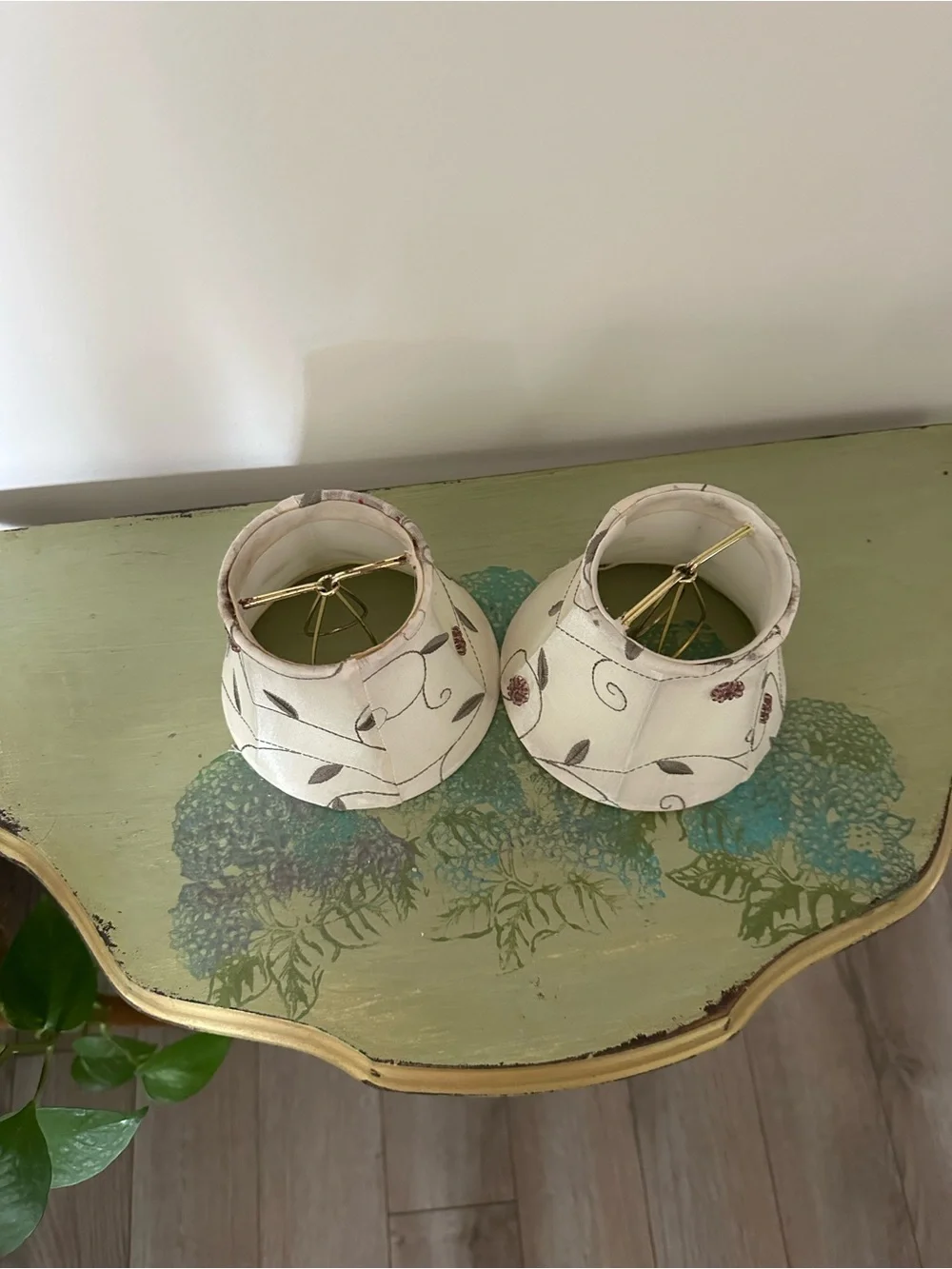 Cream Floral Embroidered Mini Lampshade Pair